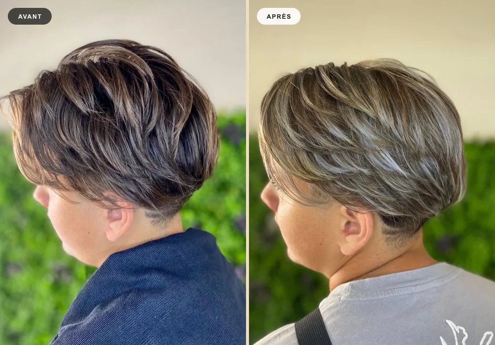 Balayage et coupe courte, avant/après — Avant-Après MW Coiffure Saint-Gilles-les-Bains