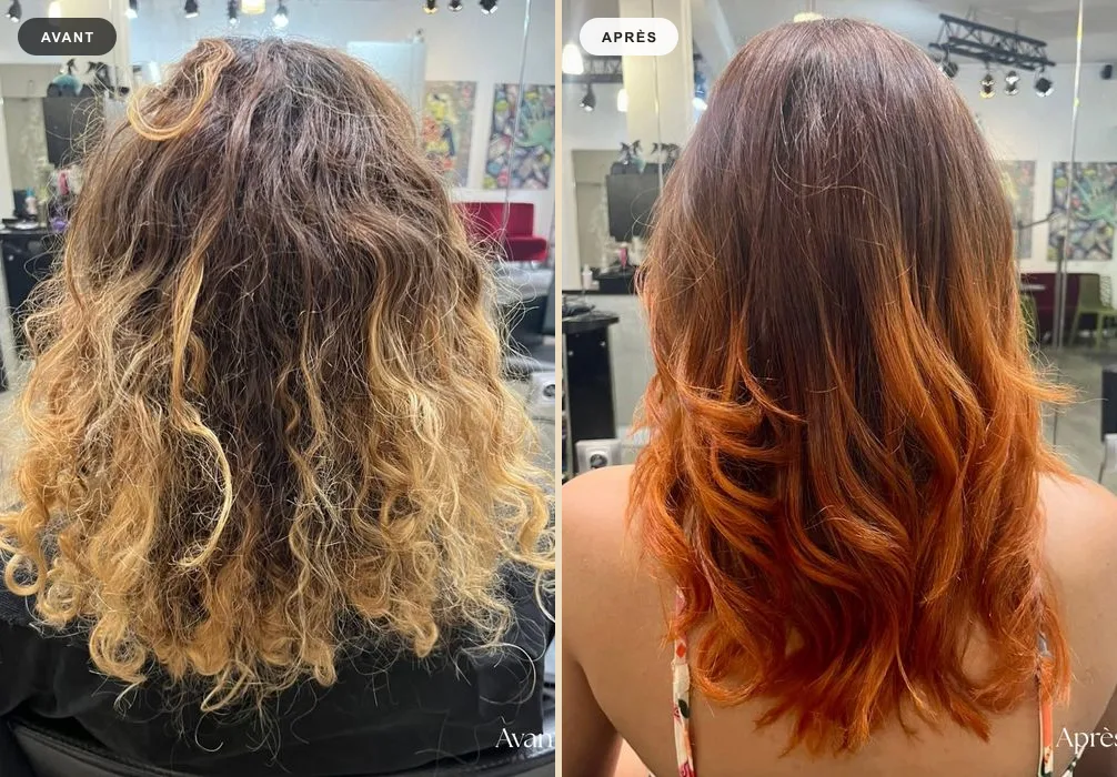Balayage cuivré et lissage, avant/après — Avant-Après MW Coiffure Saint-Gilles-les-Bains