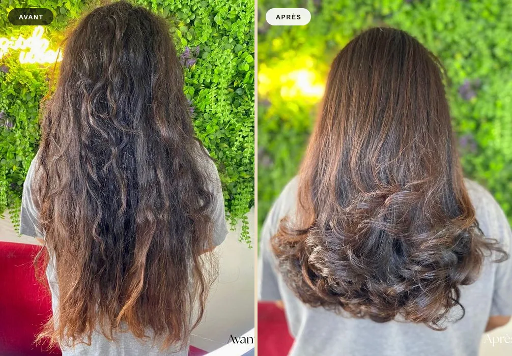 Brushing et coiffage, avant/après — Avant-Après MW Coiffure Saint-Gilles-les-Bains
