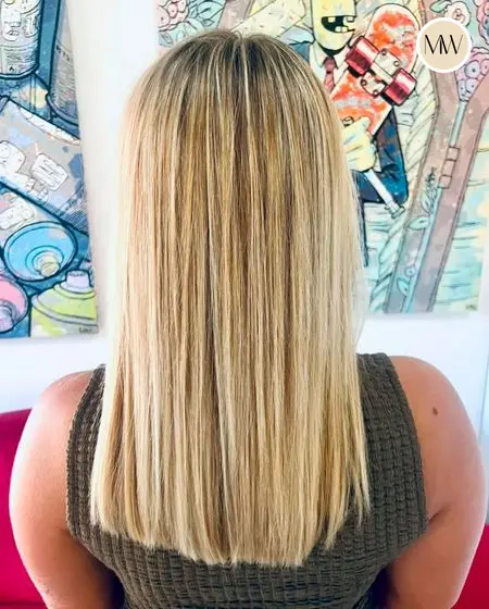 Balayage blond lumineux, longueurs lissées — Salon MW Coiffure, Saint-Gilles-les-Bains, La Réunion