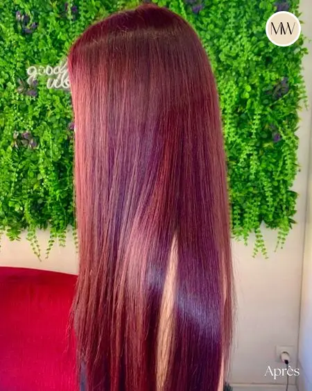 Coloration rouge intense, lissage brillance — Salon MW Coiffure, Saint-Gilles-les-Bains, La Réunion