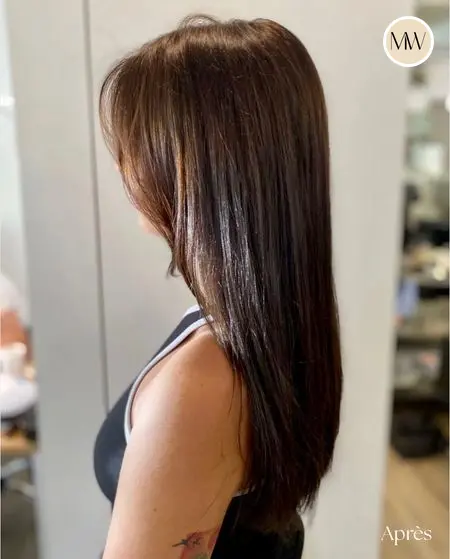 Brun profond, longueurs lissées — Salon MW Coiffure, Saint-Gilles-les-Bains, La Réunion